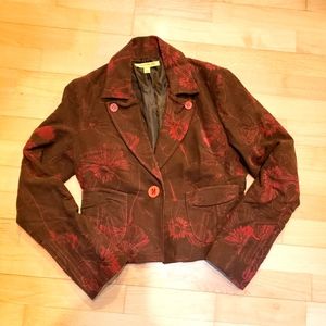 John Carlisle brick red floral print brown cotton lined button front blazer